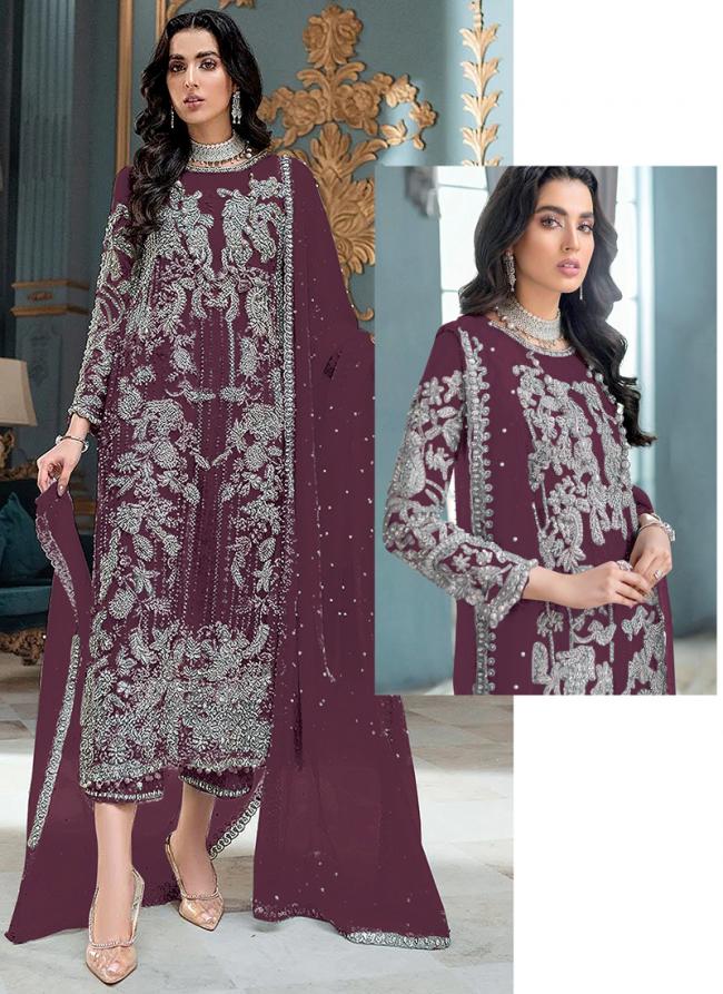 Georgette Dark Pink Eid Wear Embroidery Work Pakistani Suit